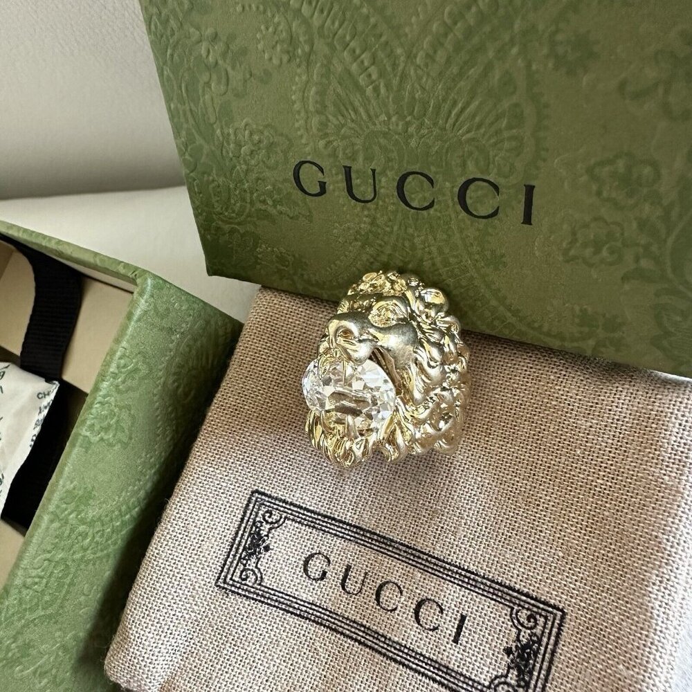 NEW Gucci Lion Ring White Crystal Size 16 IT 7.5 US - Picture 8 of 12